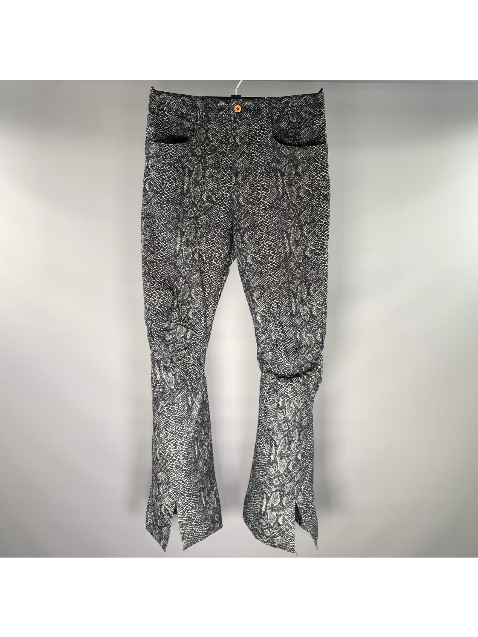 Kozaburo Size 32 Black Grey Snake Cotton Linen Casual Pants